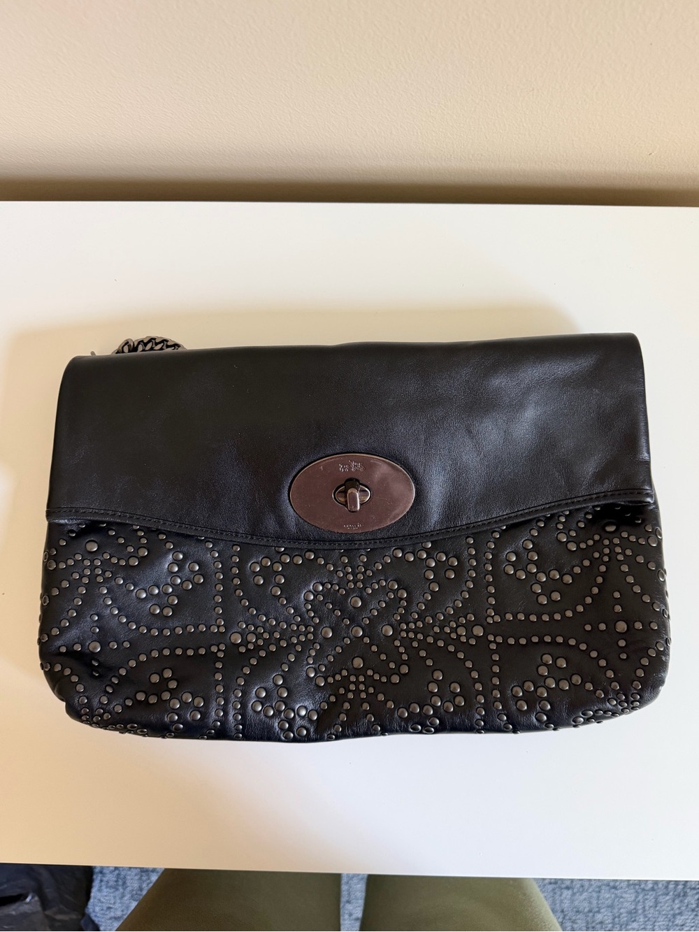 Black Studded Leather Clutch/Shoulder Bag
